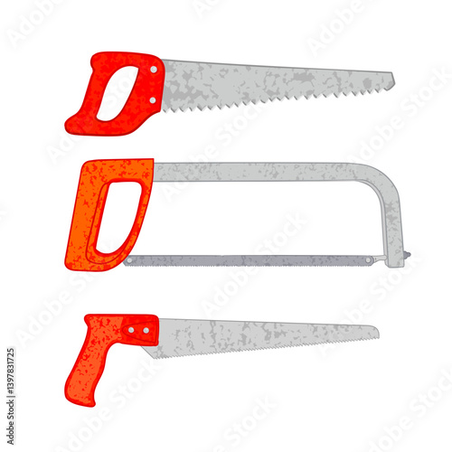 Vector Colorful Set with Illustrations of Different Hand Saws Isolated on White Background