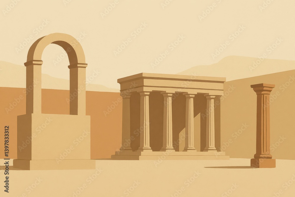 Fototapeta premium Minimalist Roman Scene with Geometric Structures and Soft Colors