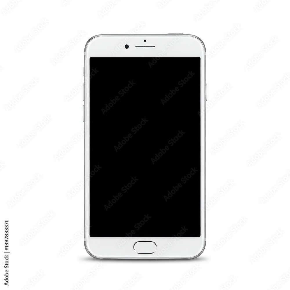 Isolated white mobile device displaying a blank screen on a plain white surface studio shot view Isolated white mobile device displaying a blank screen on a plain white surface studio shot view