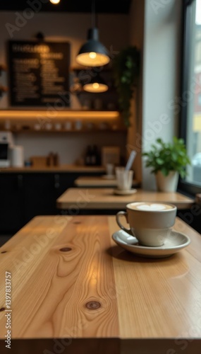 Wallpaper Mural Clean wood tabletop, abstract cafe scene Showcase your items , wooden, high angle, overhead shot Torontodigital.ca