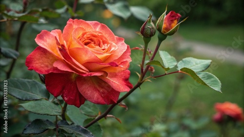 Red rose with orange garden nature inspirations