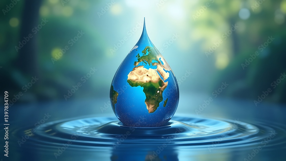 Fototapeta premium Our precious Earth a water droplet reflecting our planet s beauty serene nature backdrop
