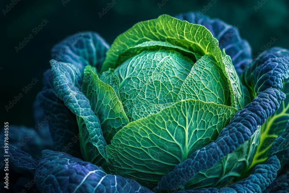 Fototapeta premium Close up of vibrant green cabbage showcasing fresh texture and beauty for culinary or floral use