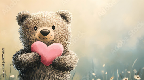 Adorable Bear with a Pink Heart Design
