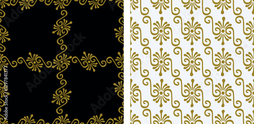 Seamless patterns of decorative vintage golden design elements, vector background, paper, fabric, wallpaper, textile, wrapper