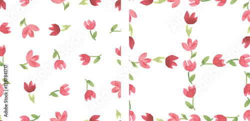 Wallpaper Mural Seamless patterns of watercolor hand drawn abstract red tulip flowers, vector backgrounds, paper, textile, wallpaper, fabric Torontodigital.ca