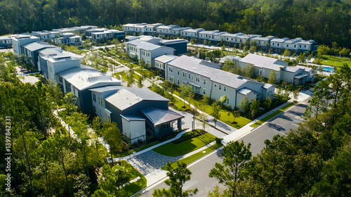 Aerial view of a newly developed residential neighborhood with modern homes