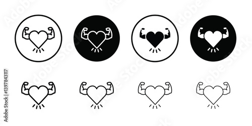 Strong heart icon logo set vector