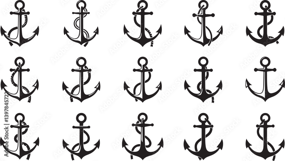 Anchor vector icons. Simple illustration set of Anchor elements, editable icons, can be used in logo, UI and web design Anchor vector icons. Simple illustration set of Anchor elements, editable icons, can be used in logo, UI and web design