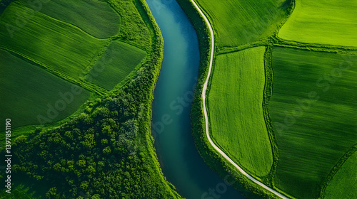 Beautiful river flowing through a lush green landscape, embodying the tranquility of nature