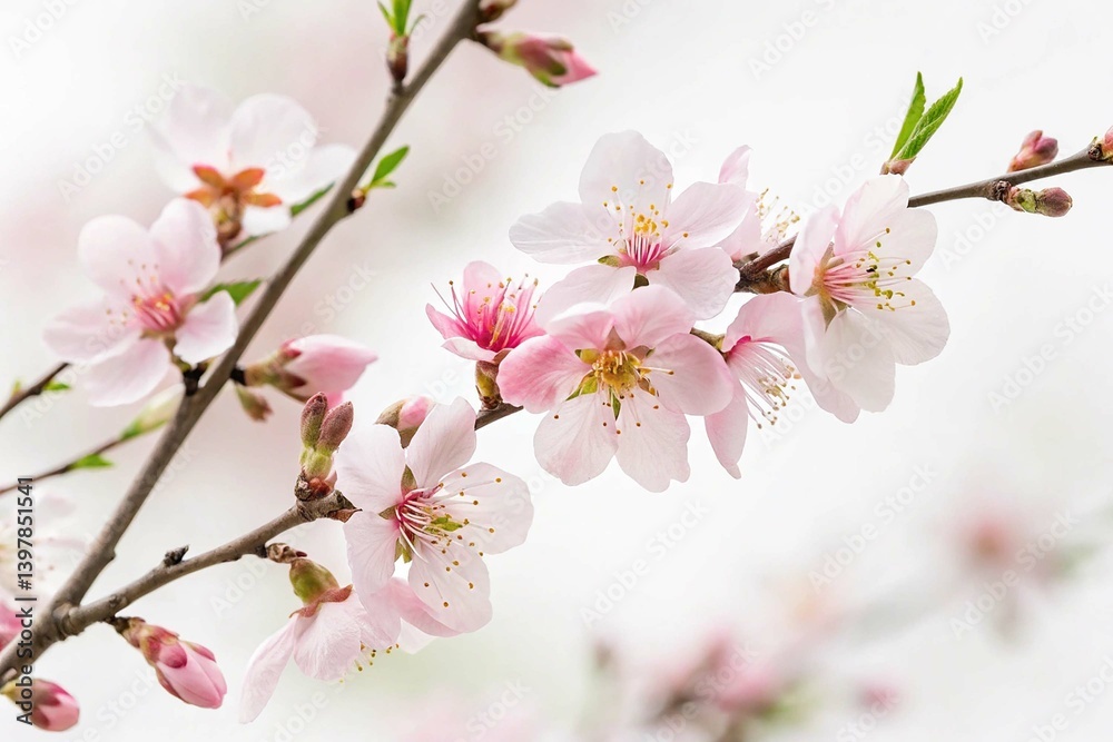 Blossoming almonds with flowers on white backround Blossoming almonds with flowers on white backround