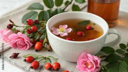 Tea with rose hips and flowers