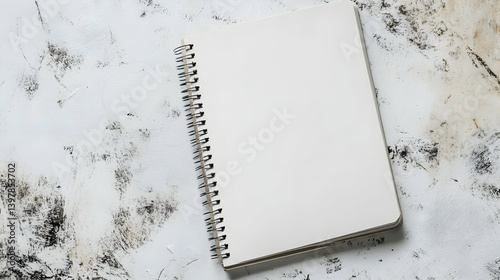 Blank spiral notebook placed on a white surface ready for writing
