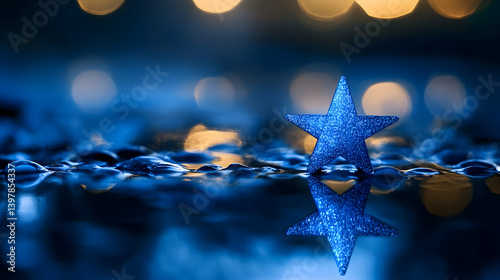 Blue Star Shining on a Reflective Surface with Soft Blur