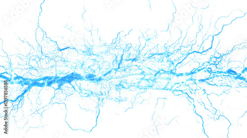 Electric blue lightning bolt illuminating isolate on PNG