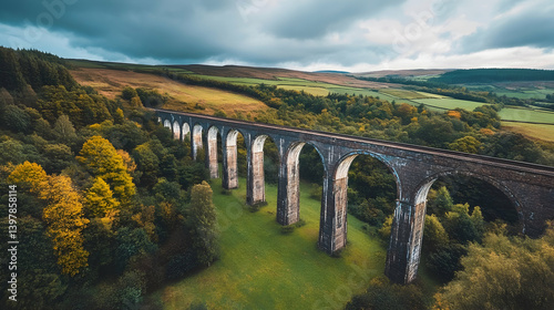 Breathtaking view of a historic Victorian viaduct stretching across a rural countryside