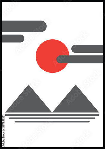 graphic vector for wall decoration of abstract mountain scenery on white background