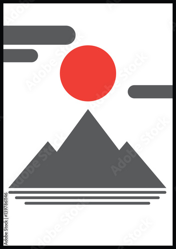 graphic vector for wall decoration of abstract mountain scenery on white background