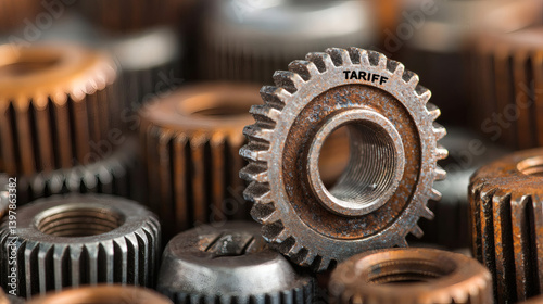 A close-up of various metal gears and machine parts, highlighting one gear labeled 