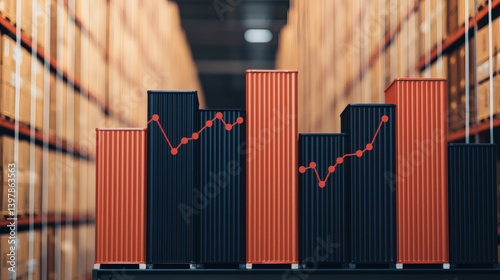 A colorful bar graph showing data trends in a warehouse, with stacked boxes in the background, illustrating growth and efficiency.