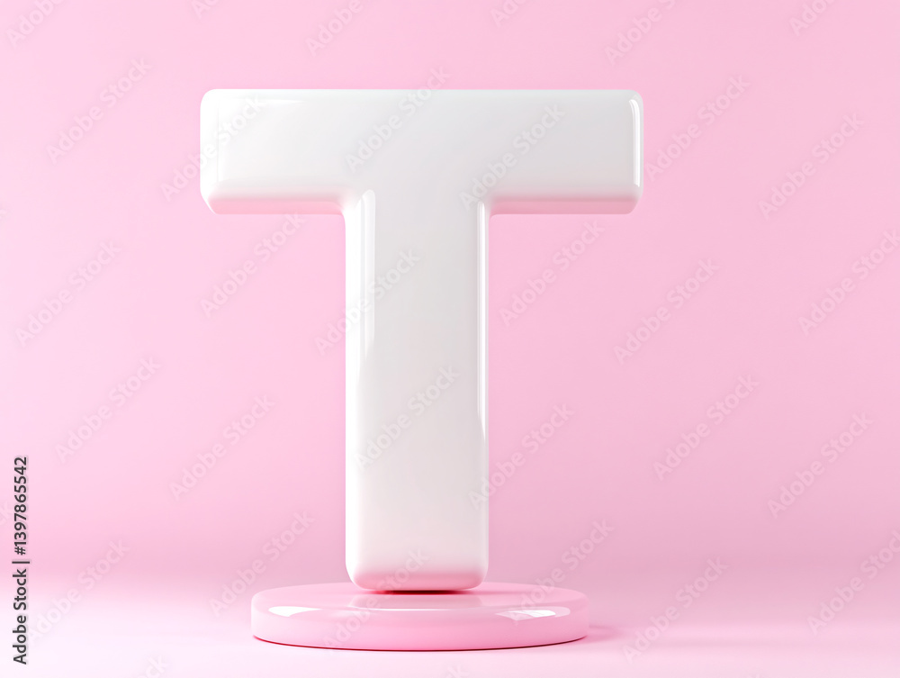 The image shows a large, glossy letter The image shows a large, glossy letter