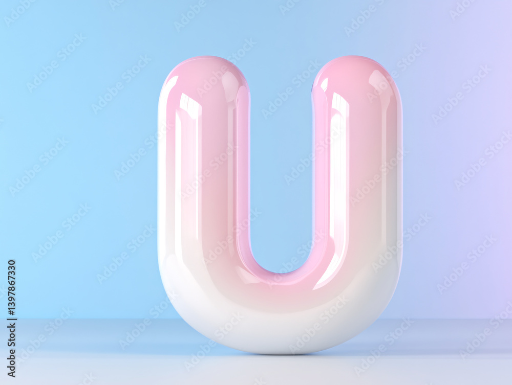 The image shows a large, glossy letter 
