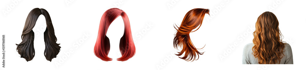 Naklejka premium Diverse hair styles showcase collection portrait. Cut out png set