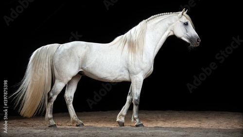 White andalusian horse isolated on black