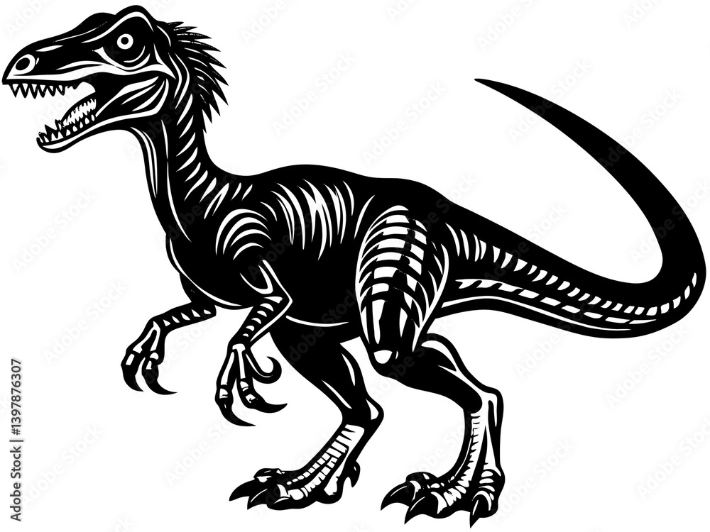 Fierce Velociraptor Skeleton: Detailed Prehistoric Illustration Fierce Velociraptor Skeleton: Detailed Prehistoric Illustration