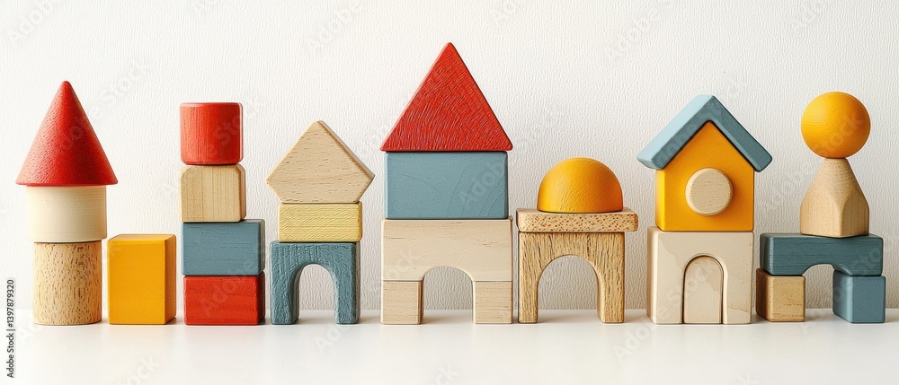 Connect Toys Colorful wooden building blocks arranged in various shapes and sizes on a light background.