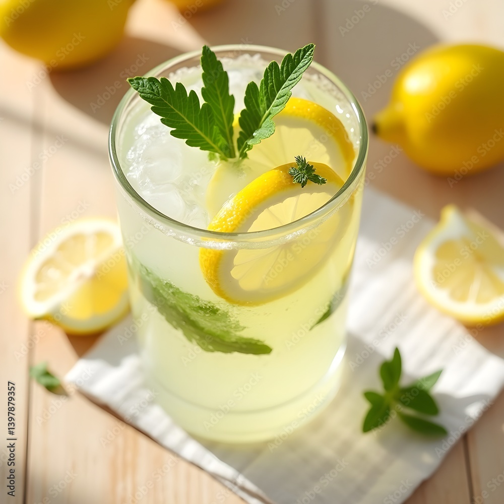 Fototapeta premium Refreshing Homemade Lemonade on a Sunny Table