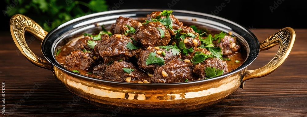 Rich goulash stew in a rustic bowl highlights juicy beef, vibrant sauce, and fresh coriander on a rustic wooden table setting Rich goulash stew in a rustic bowl highlights juicy beef, vibrant sauce, and fresh coriander on a rustic wooden table setting