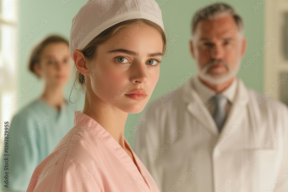 A confident team of healthcare professionals stands together in a modern medical facility. They wear scrubs and lab coats with stethoscopes, symbolizing unity, expertise, and compassionate care A confident team of healthcare professionals stands together in a modern medical facility. They wear scrubs and lab coats with stethoscopes, symbolizing unity, expertise, and compassionate care