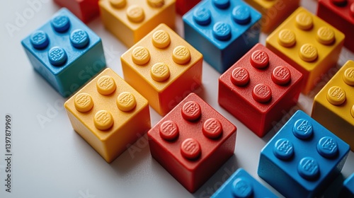 Obraz na płótnie Connect Toys Colorful plastic building blocks arranged closely, showcasing a playful and creative arrangement. w salonie