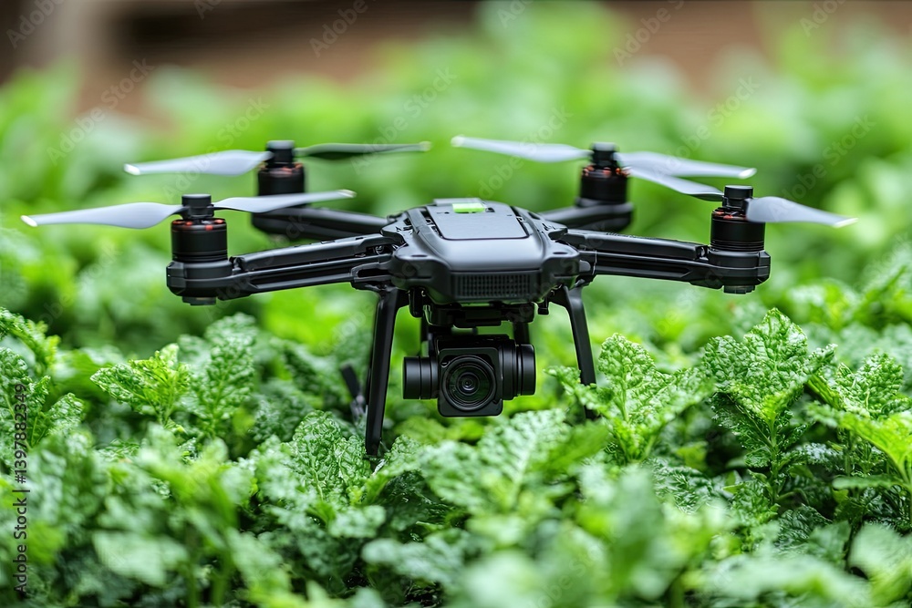 Drone hovering over mint leaves Drone hovering over mint leaves