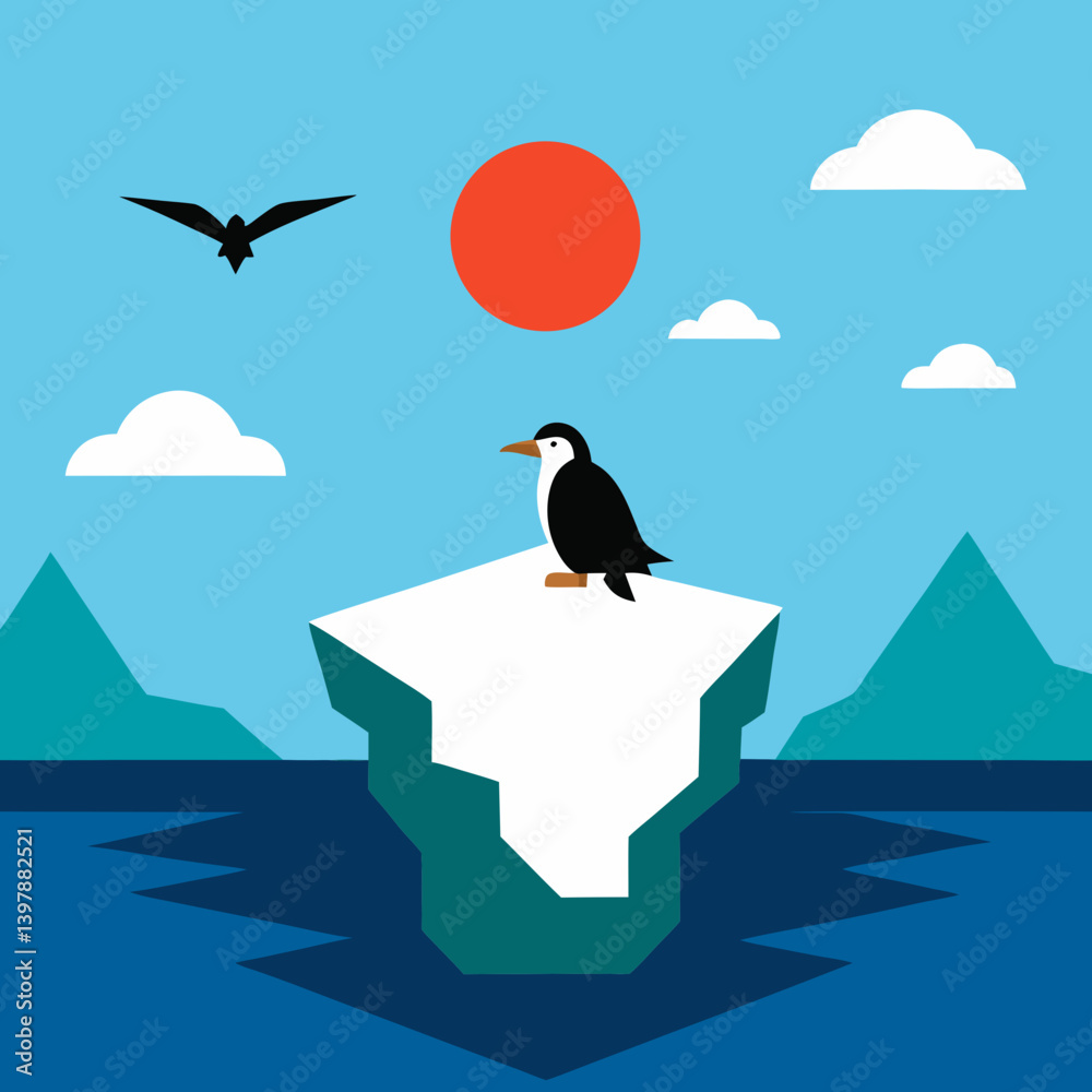 Fototapeta premium An iceberg in the middle of the ocean vector art illustration