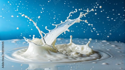 Milk splash on blue background