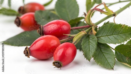 Rose hips close up isolated on white background