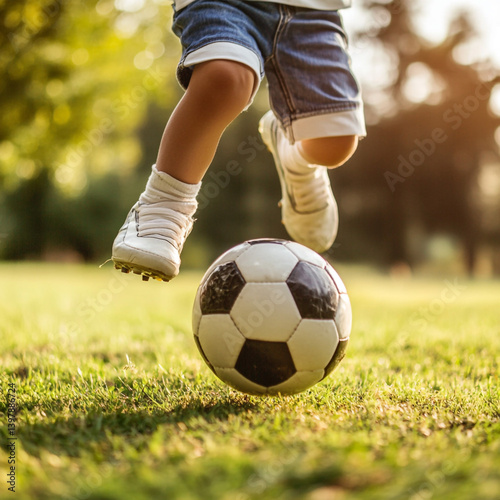 Child Kicking Soccer Ball  Outdoor Fun  Active Kid  Summer Sports