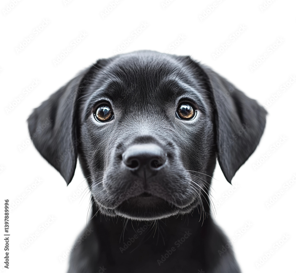 Heartwarming portrait of a black labrador puppy at home isolated on transparent background png