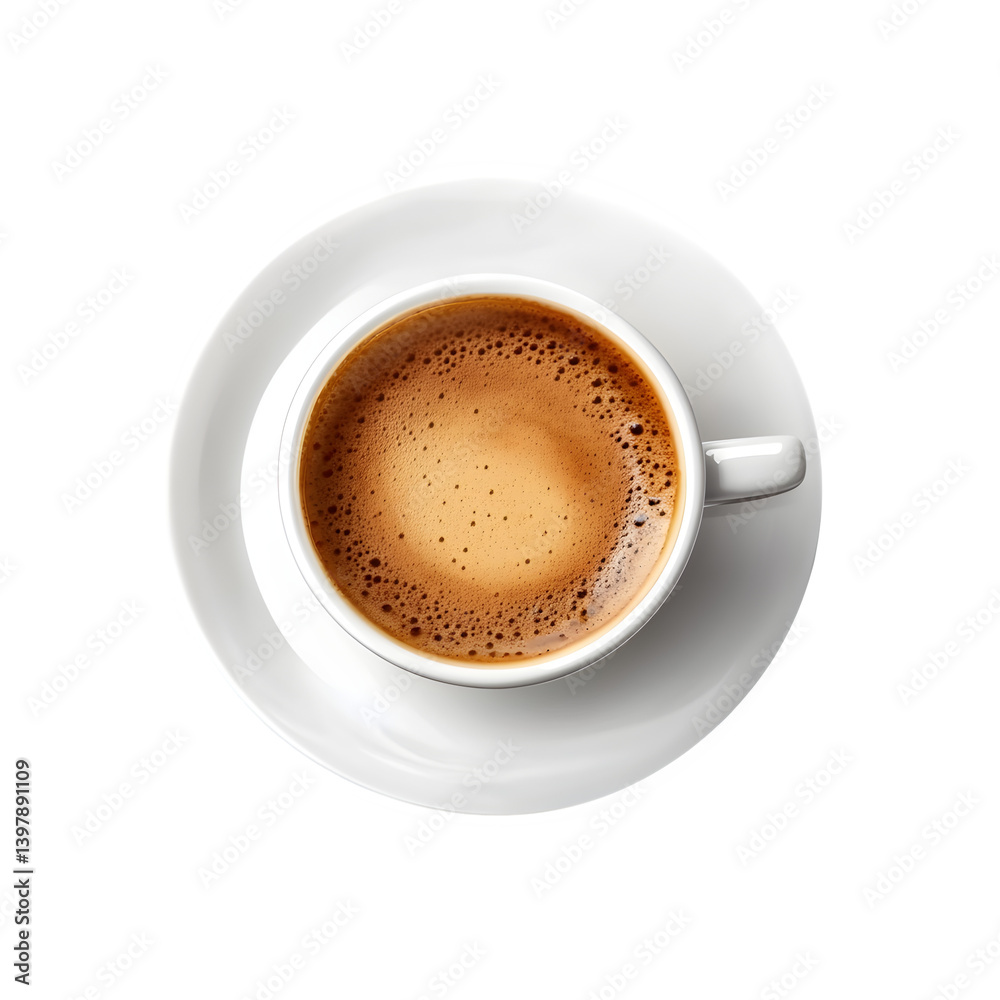 Cup of espresso coffee on grey transparent background top view Cup of espresso coffee on grey transparent background top view