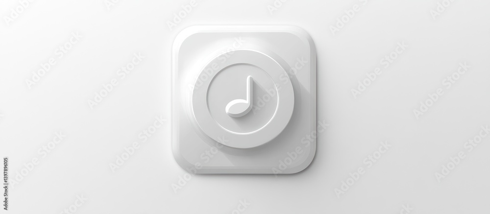 A minimalist white icon displays a musical note on a square surface A minimalist white icon displays a musical note on a square surface