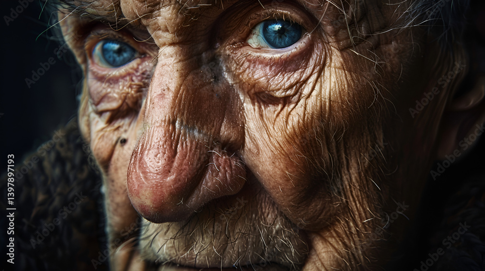 Close-Up Portrait of an Elderly Person with a Rich Expression Close-Up Portrait of an Elderly Person with a Rich Expression