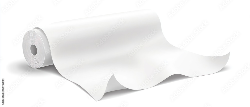 A roll of white paper with unfolding sheet in view