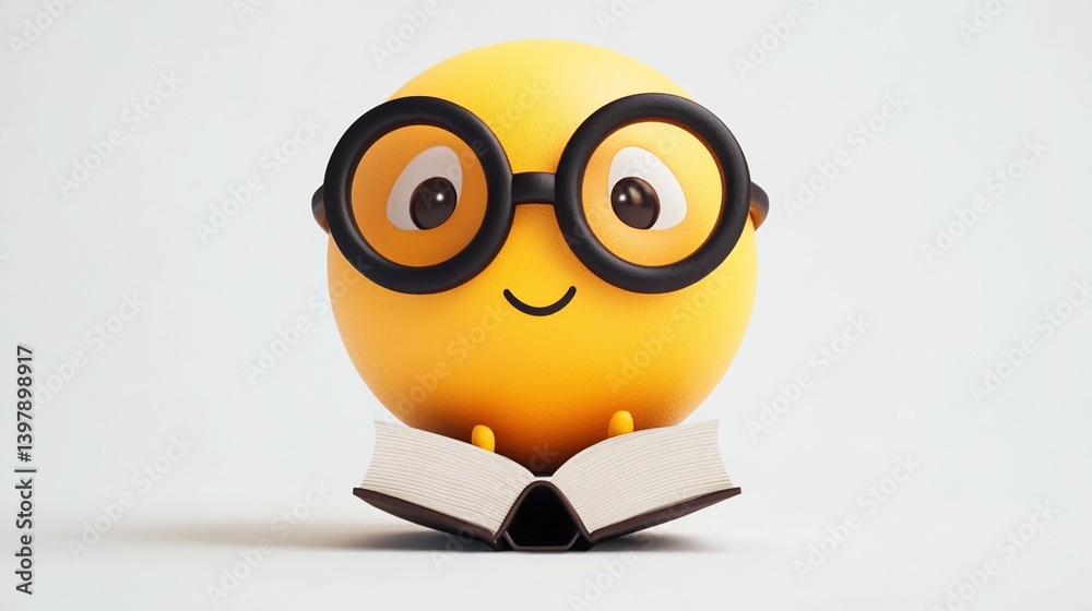 Happy emoticon reading a book. Happy emoticon reading a book.