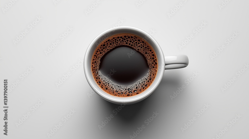 A close-up view of a steaming cup of black coffee with rich, bubbly foam on top. A close-up view of a steaming cup of black coffee with rich, bubbly foam on top.