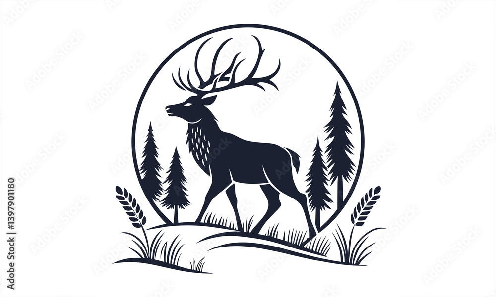 Obraz premium Elegant Deer Silhouette Isolated on White Background