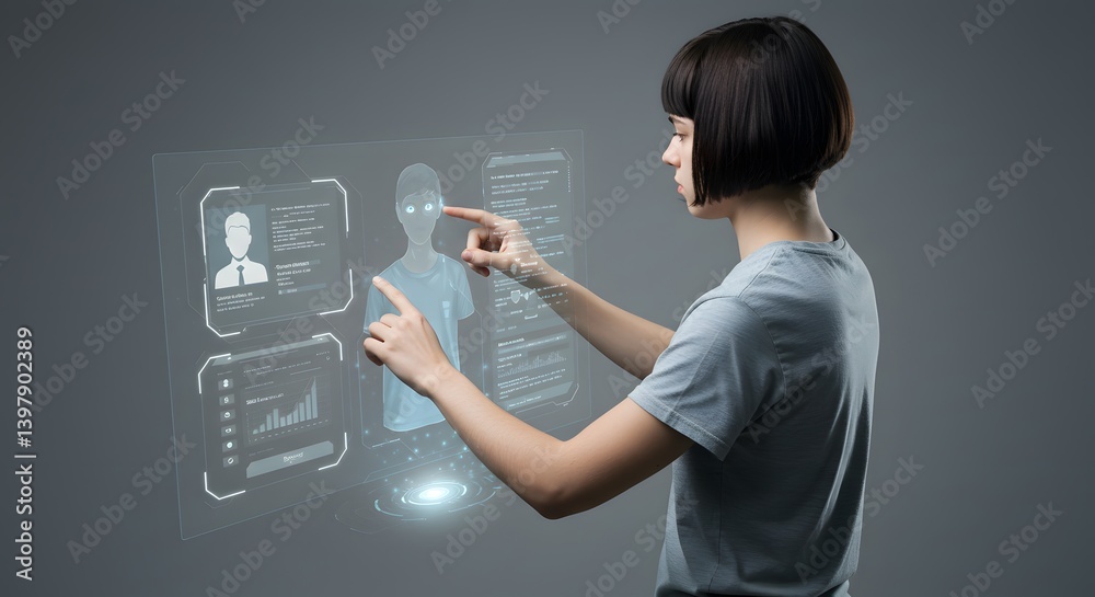 Customizing a Digital Avatar on a Futuristic Screen Interface Customizing a Digital Avatar on a Futuristic Screen Interface