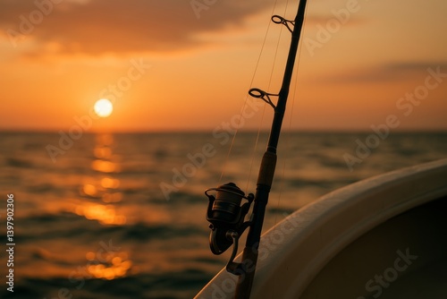 Evening Fishing Trip With Sunset View Over Calm Sea Waters