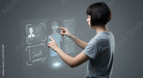 Customizing a Digital Avatar on a Futuristic Screen Interface